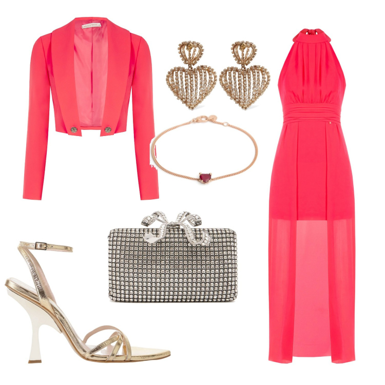 Outfit donna - Total look #2122610. Stile Bon Ton per Cerimonia. Abbinamento con sandali col tacco, vestiti lunghi, bolero, braccialetti, orecchini, pochette.