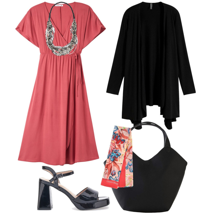 Outfit donna - Tra amiche. per Serata fuori. Abbinamento con cardigans, borse a mano, vestiti lunghi, sandali col tacco, collane, foulard.