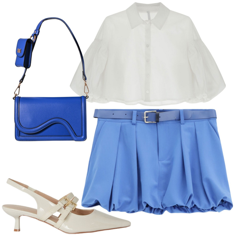 Outfit donna - City. Stile Urban per Tutti i giorni. Abbinamento con pochette, minigonne, camicie, décolleté.