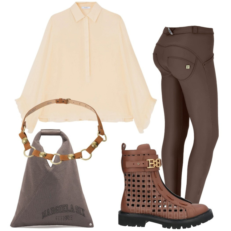 Outfit donna - Total look #2122676. Stile Urban per Tutti i giorni. Abbinamento con stivaletti, cinture, pantaloni skinny, borse a mano, camicie.