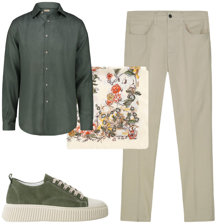 Outfit uomo - City. Stile Urban per Tutti i giorni. Abbinamento con sneakers, sciarpe e foulard, pantaloni, camicie.