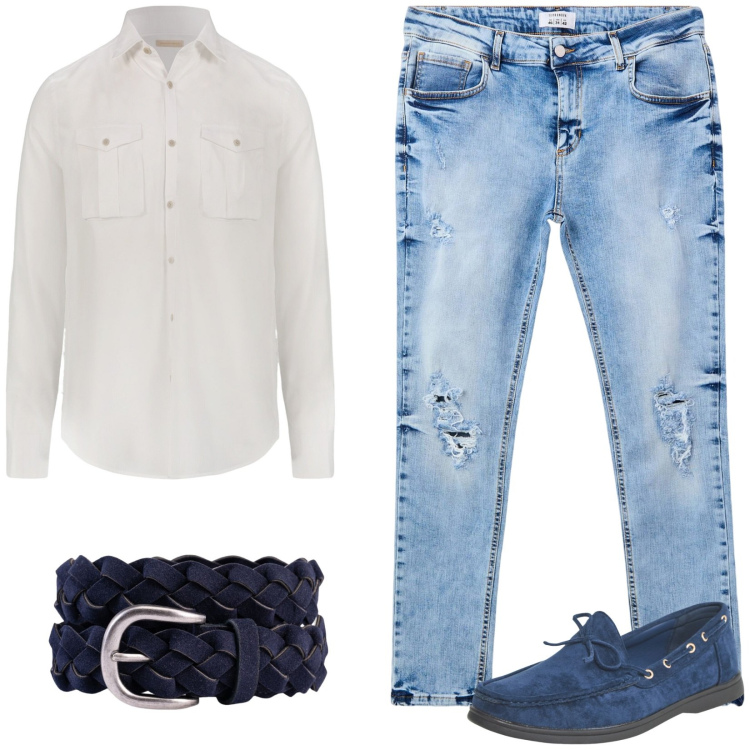 Outfit uomo - Casual ad ogni ora. Stile Casual per Tutti i giorni. Abbinamento con scarpe stringate, jeans strappati, camicie, cinture.