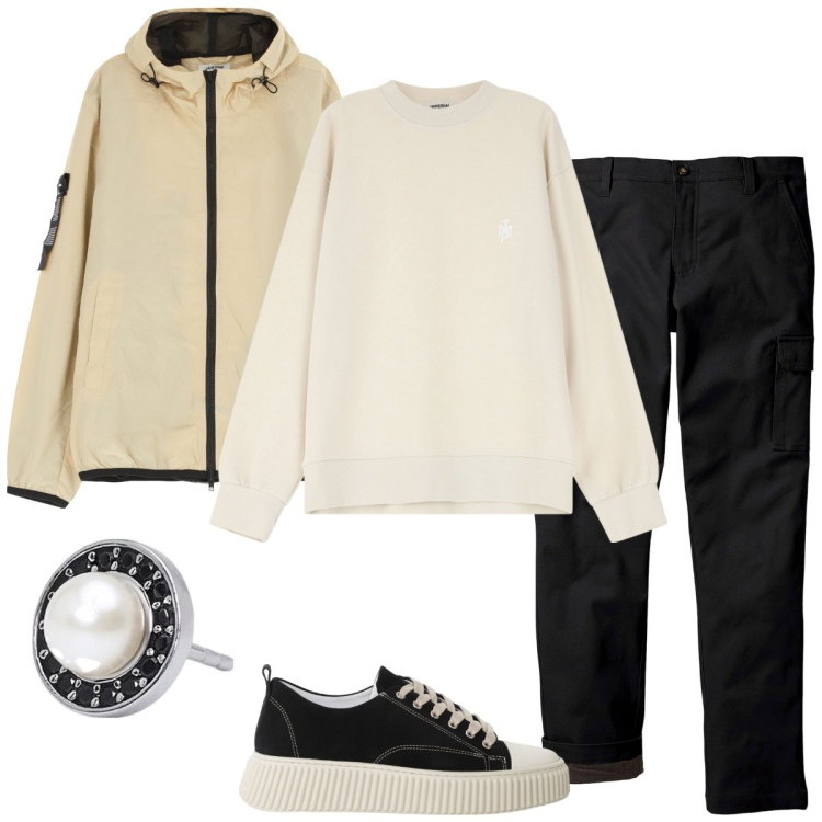 Outfit uomo - Total look #2122723. Stile Urban per Tutti i giorni. Abbinamento con pantaloni cargo, orecchini, felpe, sneakers, giacche.