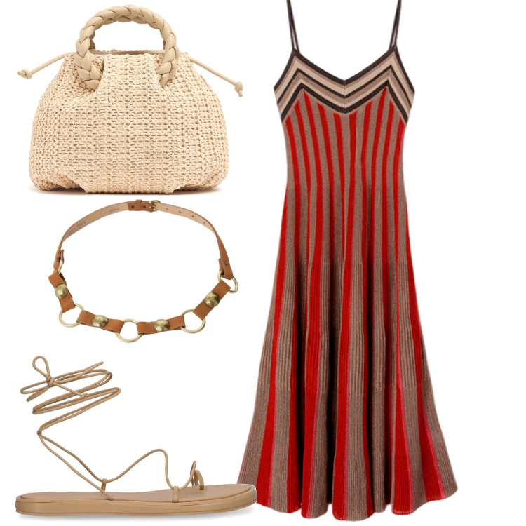 Outfit donna - City. Stile Urban per Tutti i giorni. Abbinamento con cinture, sandali in pelle, vestiti, borse a mano.