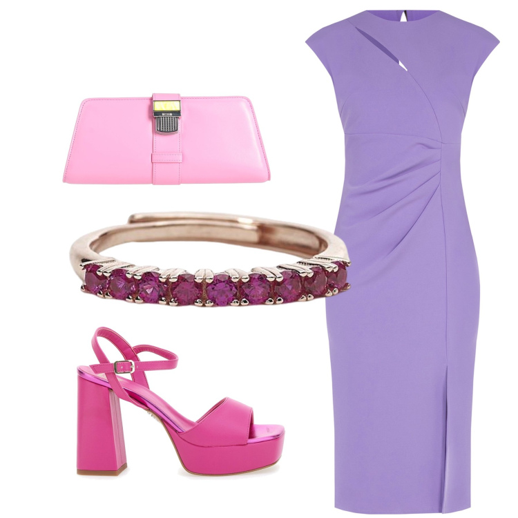 Outfit donna - Total look #2122760. Stile Chic per Serata fuori. Abbinamento con borse a spalla, anelli, vestiti midi/longuette, sandali col tacco.
