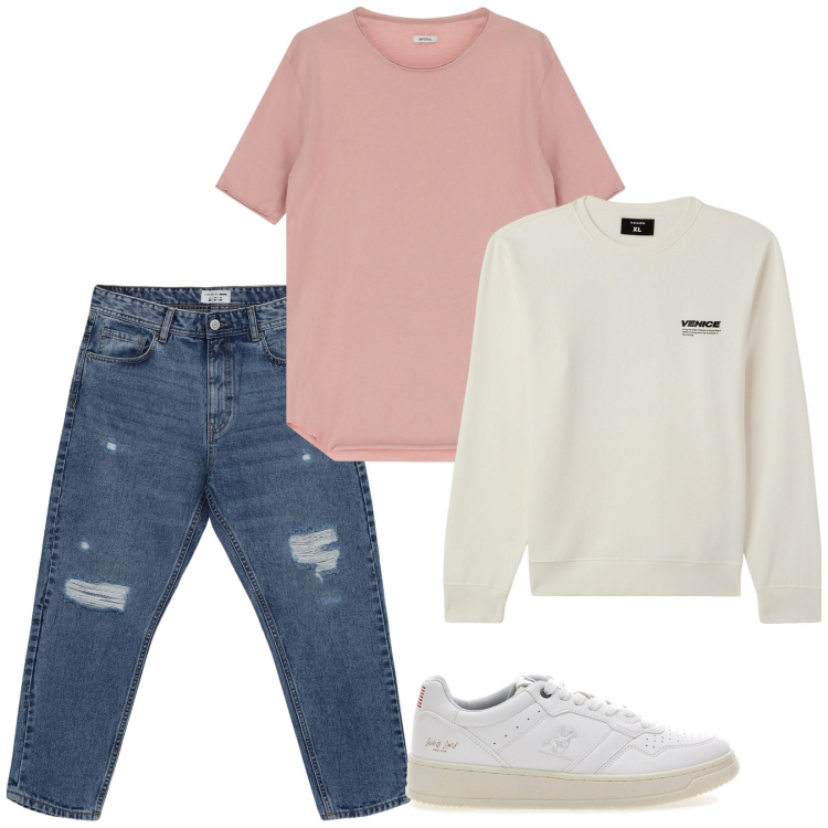 Outfit uomo - Simply you. Stile Casual per Tutti i giorni. Abbinamento con jeans strappati, felpe, t-shirt, sneakers.