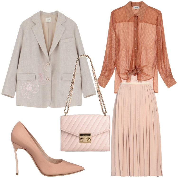 Outfit donna - Rilassante rosa cipria. Stile Chic per Ufficio. Abbinamento con borse a spalla, gonne longuette, décolleté, blazer, camicie.