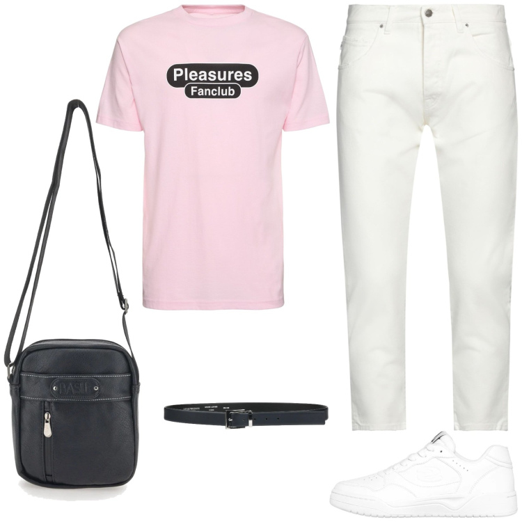 Outfit uomo - City. Stile Casual per Tutti i giorni. Abbinamento con cinture, pantaloni, portafogli, sneakers, t-shirt.
