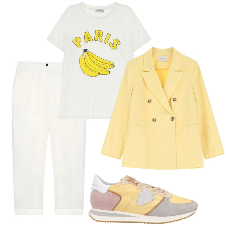 Outfit donna - Urban style. Stile Urban per Tutti i giorni. Abbinamento con sneakers, blazer, t-shirt, pantaloni.
