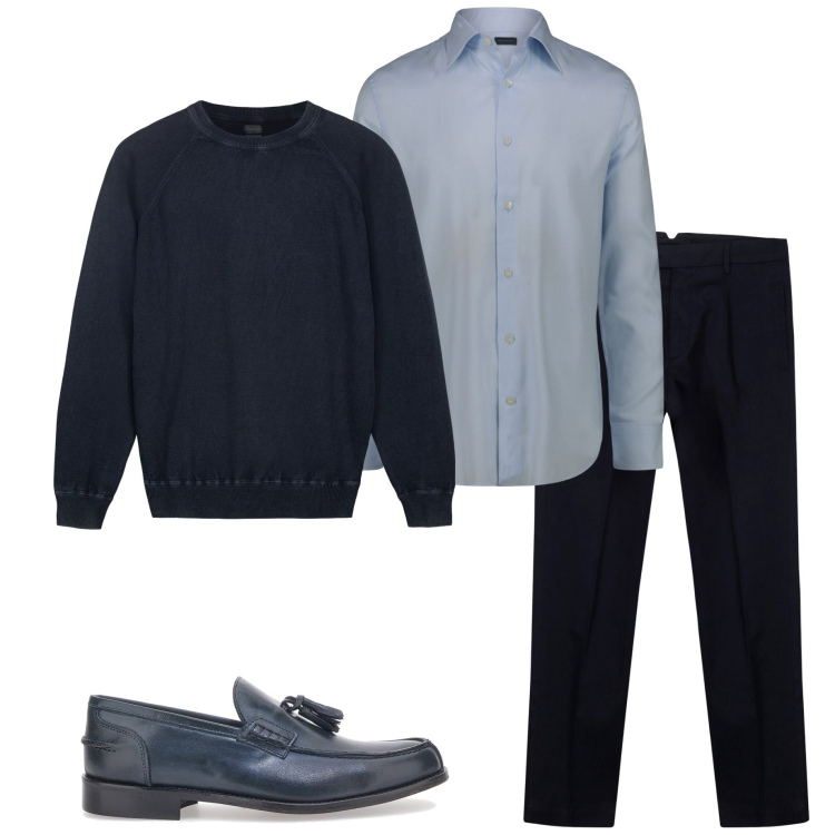 Outfit uomo - In ufficio. Stile Business/Elegante per Ufficio. Abbinamento con scarpe stringate, camicie, maglieria, pantaloni.