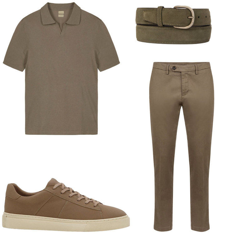 Outfit uomo - Monocolore. Stile Urban per Tutti i giorni. Abbinamento con sneakers, pantaloni chino, cinture, polo.
