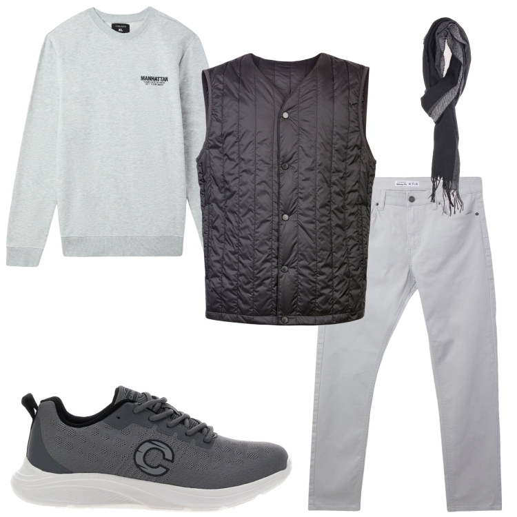 Outfit uomo - In città. Stile Casual per Tutti i giorni. Abbinamento con pantaloni skinny, felpe, sciarpe, piumini, sneakers.