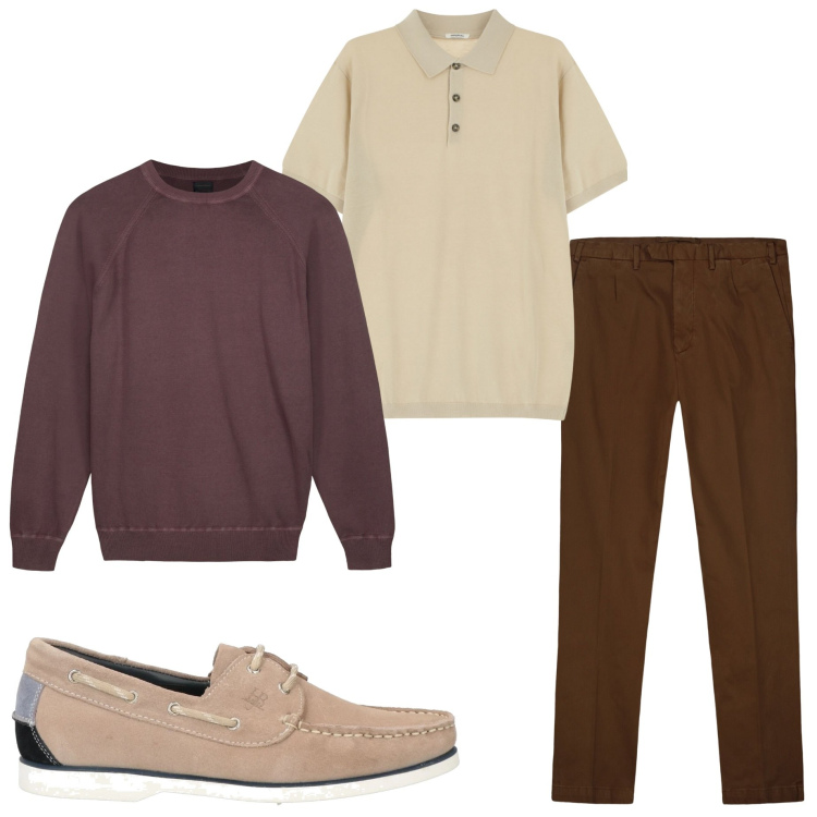 Outfit uomo - In ufficio. Stile Urban per Ufficio. Abbinamento con scarpe stringate, polo, pantaloni, maglieria.