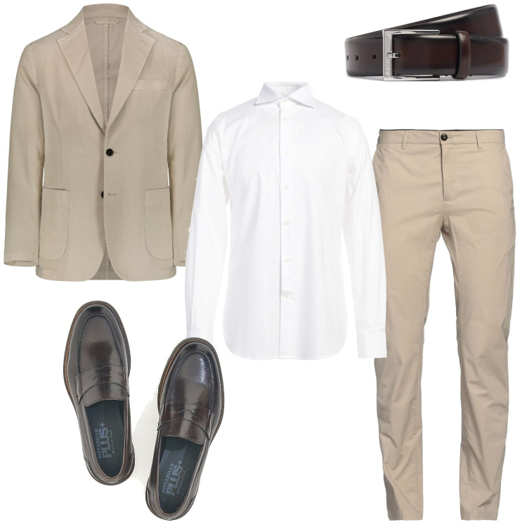 Outfit uomo - Stiloso in ufficio. Stile Business/Elegante per Ufficio. Abbinamento con camicie, pantaloni chino, giacche, scarpe stringate, cinture.