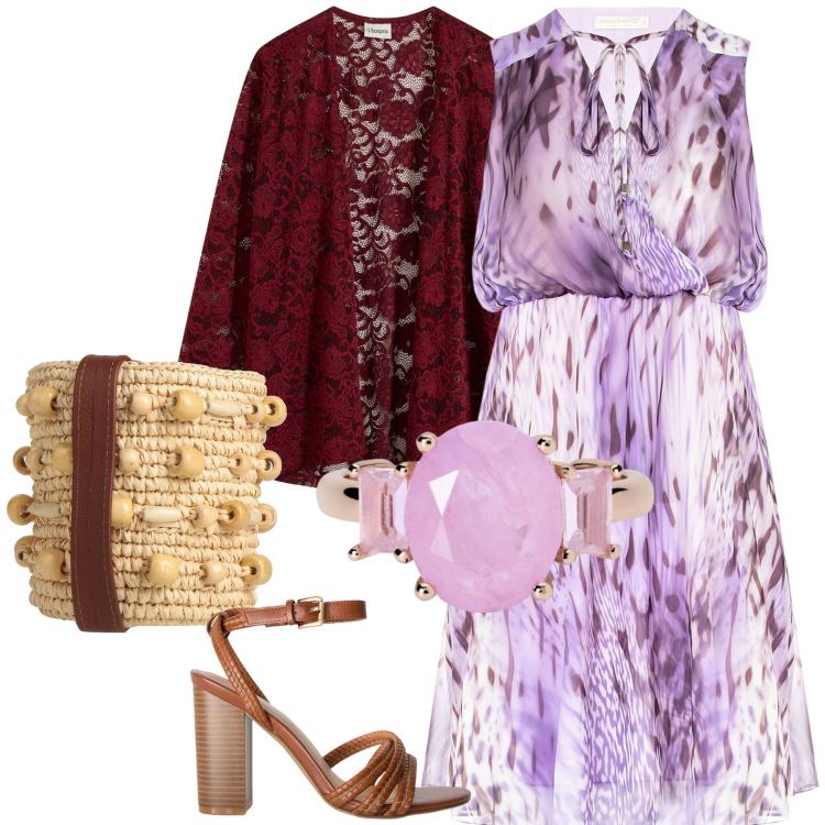 Outfit donna - Total look #2122924. Stile Chic per Serata fuori. Abbinamento con cardigans, borse a spalla, anelli, vestiti senza maniche, sandali col tacco.