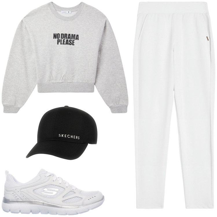 Outfit donna - No drama please. Stile Basic per Sport. Abbinamento con felpe, pantaloni, sneakers, cappelli.