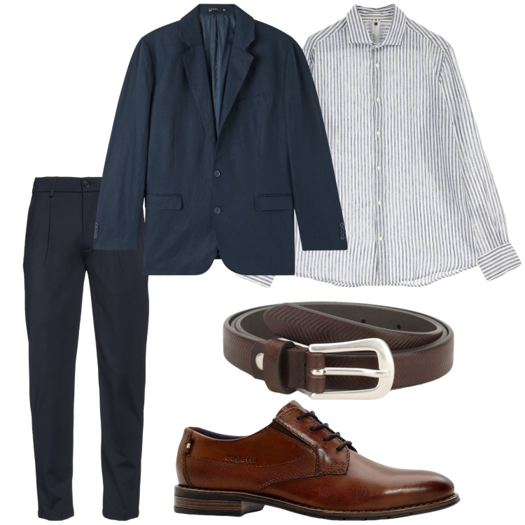 Outfit uomo - Dettagli a righe sottili. Stile Trendy per Tutti i giorni. Abbinamento con scarpe stringate, pantaloni, giacche, cinture, camicie.