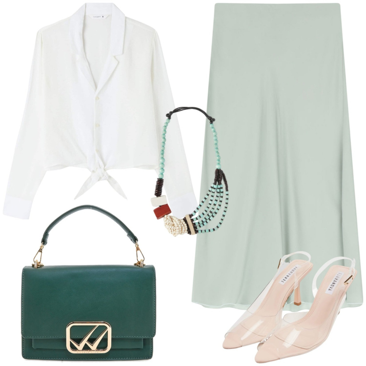 Outfit donna - La longuette. Stile Chic per Cerimonia. Abbinamento con camicie, sandali col tacco, gonne lunghe, borse a tracolla, collane.