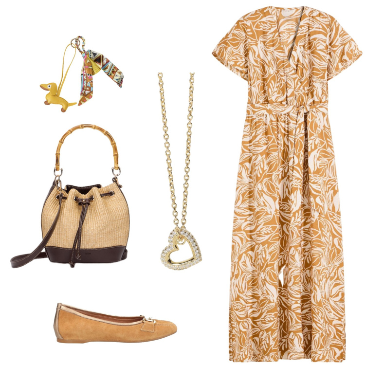 Outfit donna - Total look #2123002. Stile Chic per Tutti i giorni. Abbinamento con vestiti lunghi, ballerine, collane, portachiavi, borse a secchiello.