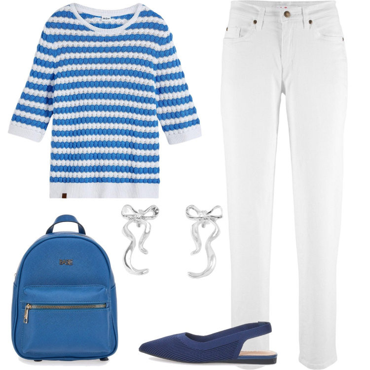 Outfit donna - Viaggio in treno. Stile Casual per Tutti i giorni. Abbinamento con jeans mom, maglieria, orecchini, ballerine, zaini.