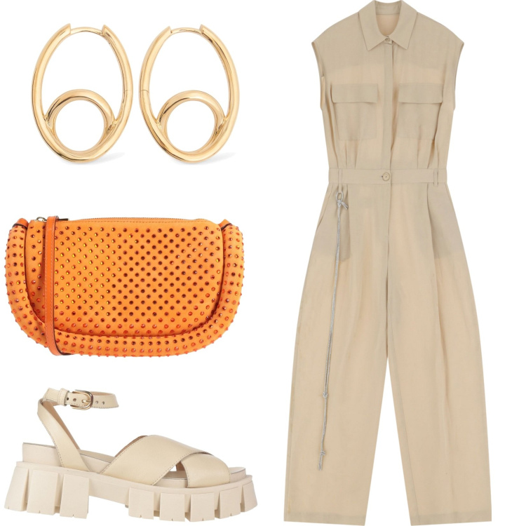 Outfit donna - Urban style. Stile Urban per Tutti i giorni. Abbinamento con borse a tracolla, sandali in pelle, tute, orecchini.