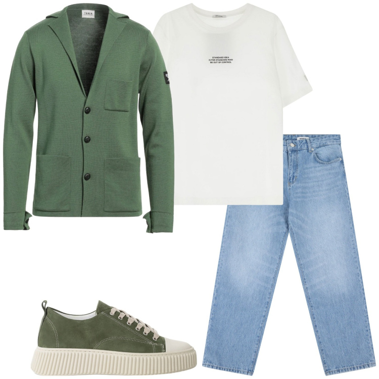 Outfit uomo - Total look #2123034. Stile Casual per Tutti i giorni. Abbinamento con giacche, t-shirt, sneakers, jeans.