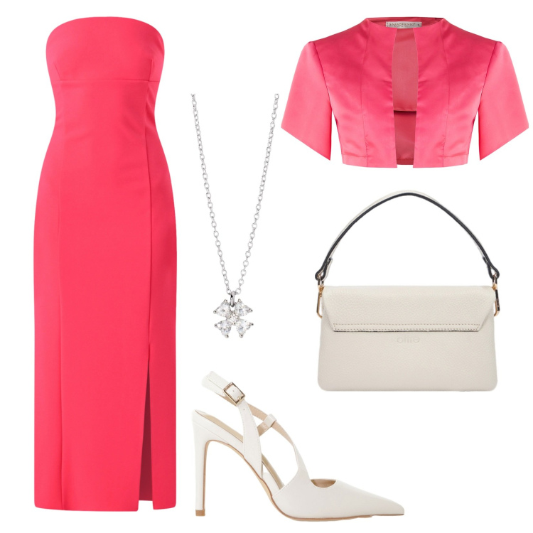 Outfit donna - Il vestito perfetto. Stile Chic per Cerimonia. Abbinamento con vestiti midi/longuette, bolero, collane, décolleté, borse a tracolla.