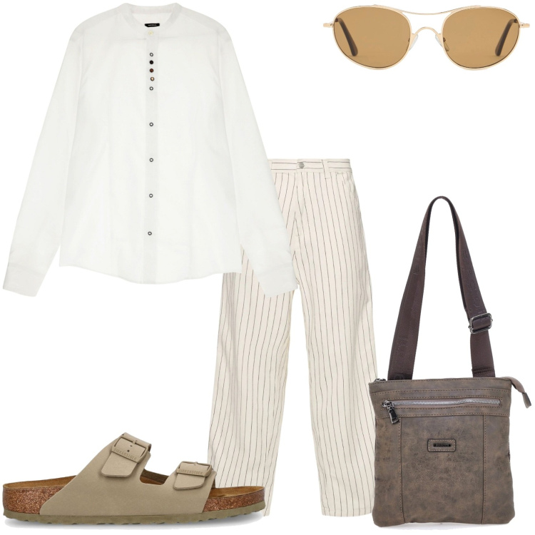 Outfit uomo - Aperitivo al mare. Stile Trendy per Mare. Abbinamento con camicie, portafogli, sandali, occhiali da sole, jeans.