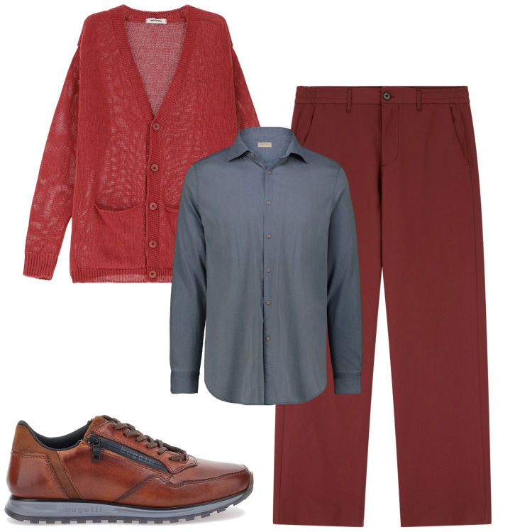 Outfit uomo - City. Stile Urban per Tutti i giorni. Abbinamento con pantaloni, cardigans, scarpe stringate, camicie.