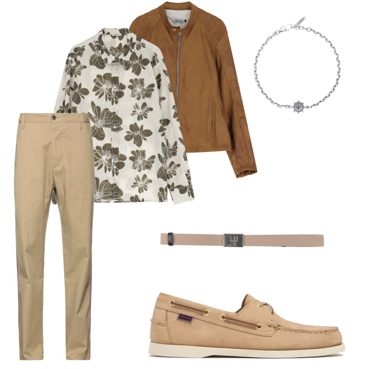 Outfit uomo - Per lui. Stile Casual per Tutti i giorni. Abbinamento con braccialetti, giacche, camicie, pantaloni, cinture, scarpe stringate.