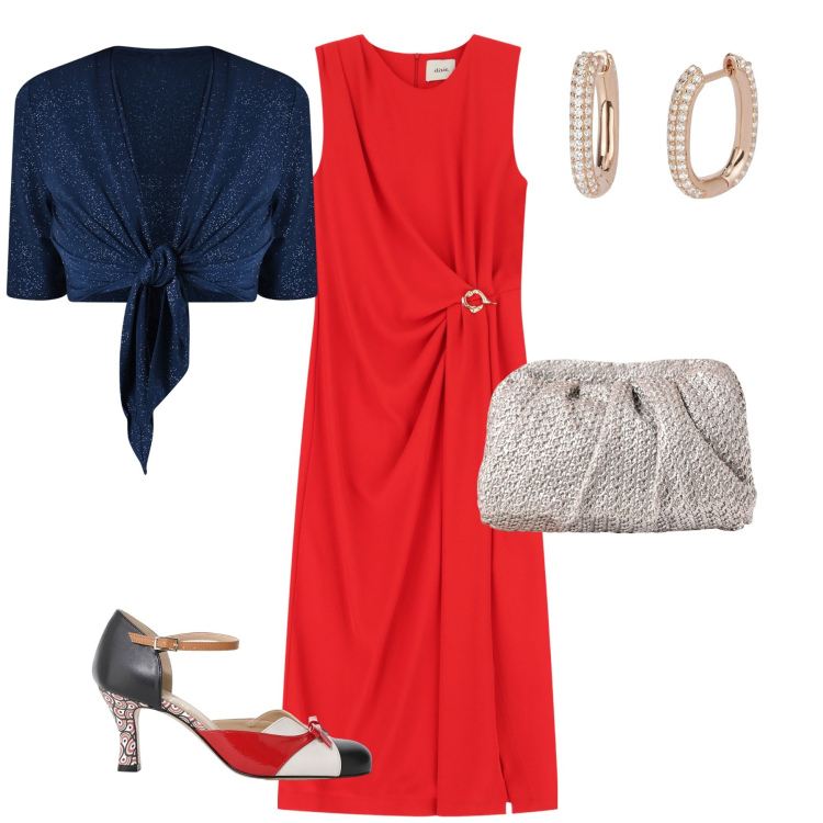 Outfit donna - Cerimonia a primavera. Stile Chic per Cerimonia. Abbinamento con orecchini, bolero, clutch, vestiti midi/longuette, décolleté.