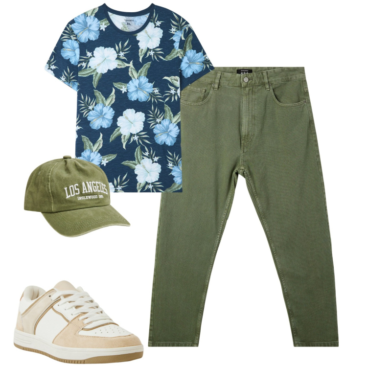 Outfit uomo - I cinque tasche colorati. Stile Casual per Tutti i giorni. Abbinamento con t-shirt, cappelli, sneakers, pantaloni.