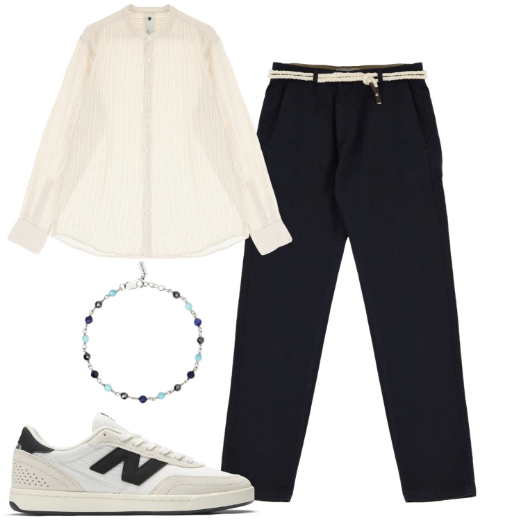 Outfit uomo - Serata tranquilla. Stile Trendy per Serata speciale. Abbinamento con braccialetti, sneakers, camicie, pantaloni chino.