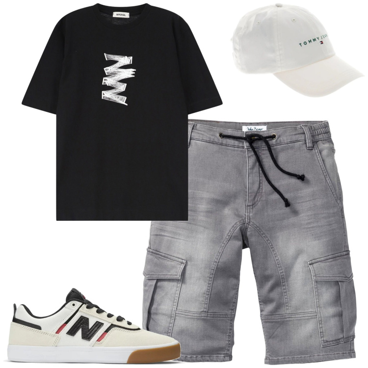 Outfit uomo - Total look #2123186. Stile Casual per Tutti i giorni. Abbinamento con bermuda, sneakers, t-shirt, cappelli.