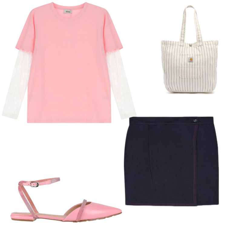 Outfit donna - In città. Stile Minimal per Tutti i giorni. Abbinamento con ballerine, t-shirt, gonne, borse tote.