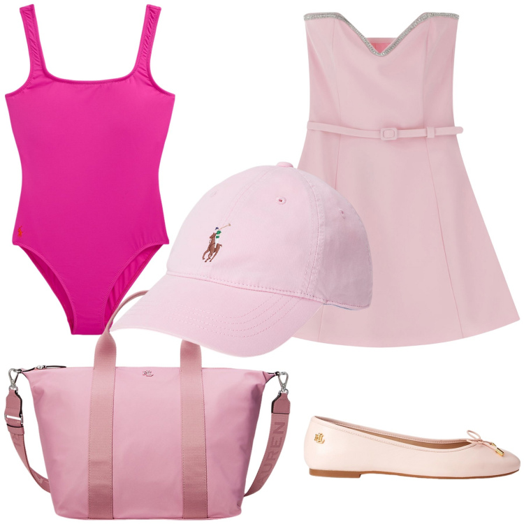 Outfit donna - Pink sea. Stile Romantica per Mare. Abbinamento con vestiti corti, ballerine, borse tote, cappelli, costumi interi.