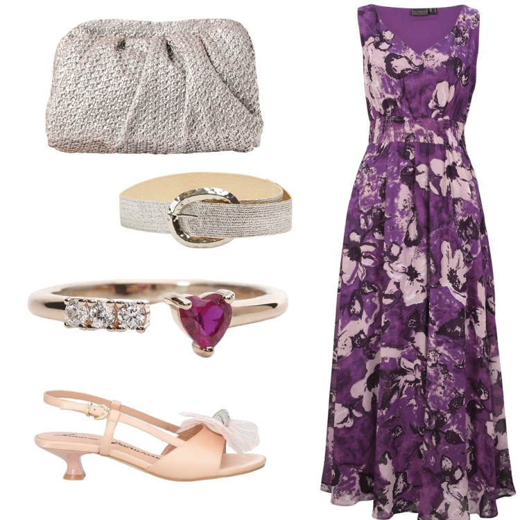 Outfit donna - Total look #2123236. Stile Chic per Cerimonia. Abbinamento con vestiti lunghi, sandali in pelle, cinture, anelli, clutch.