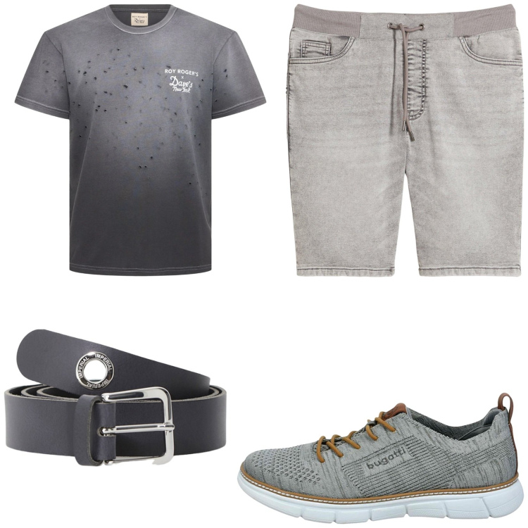 Outfit uomo - Bermuda per il tempo libero. Stile Casual per Tutti i giorni. Abbinamento con bermuda, cinture, sneakers, t-shirt.