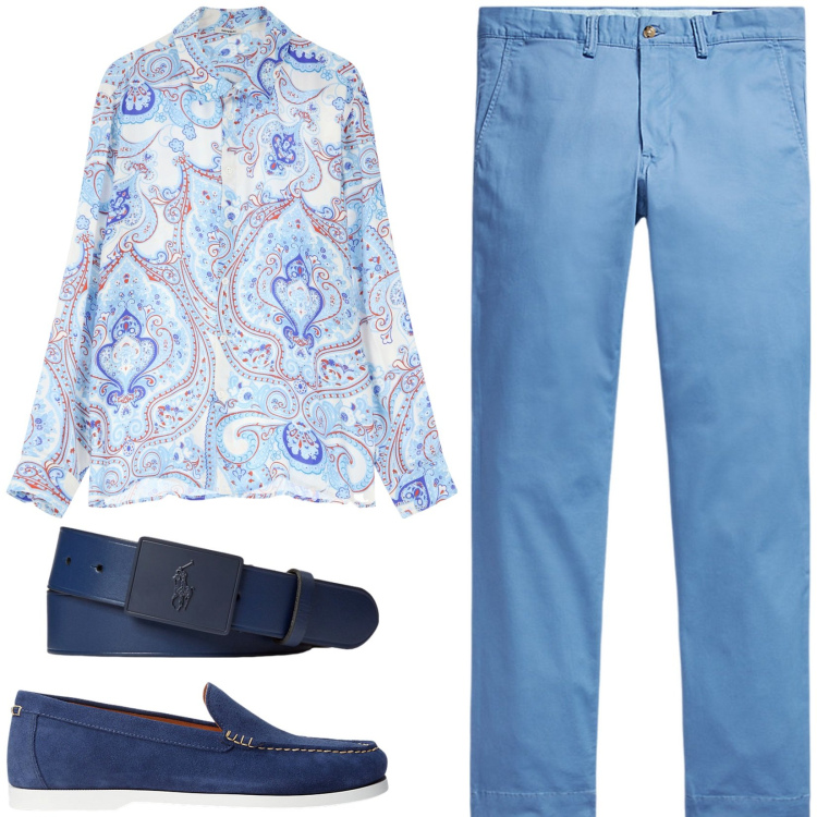 Outfit uomo - La camicia paisley. Stile Trendy per Tutti i giorni. Abbinamento con camicie, scarpe stringate, pantaloni, cinture.