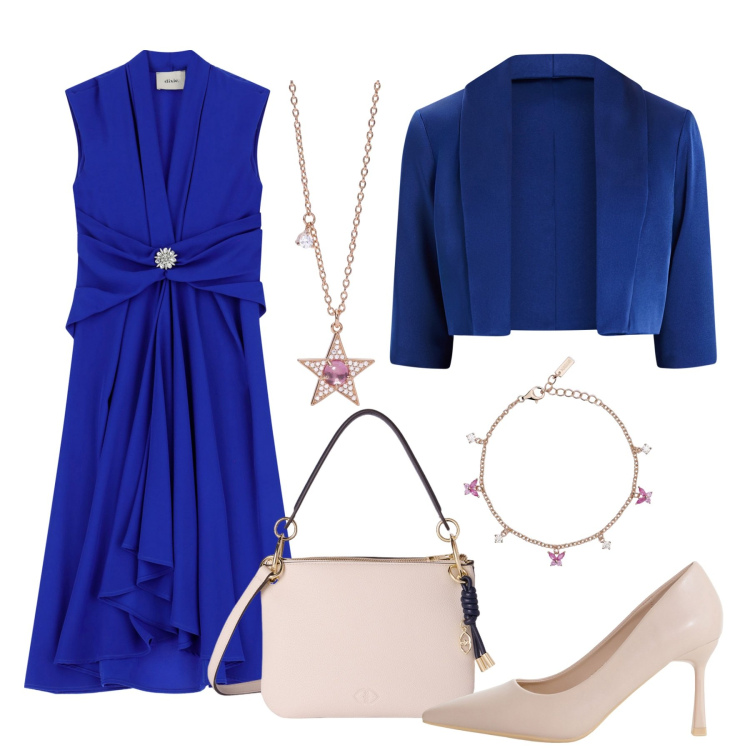 Outfit donna - Cerimonia. Stile Chic per Cerimonia. Abbinamento con décolleté, vestiti senza maniche, braccialetti, collane, bolero, borse a tracolla.