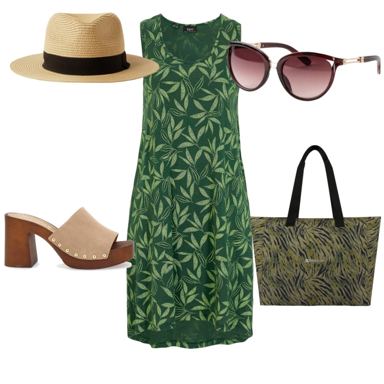 Outfit donna - In costiera amalfitana. per Mare. Abbinamento con vestiti senza maniche, occhiali da sole, cappelli, shopping bag, zoccoli.