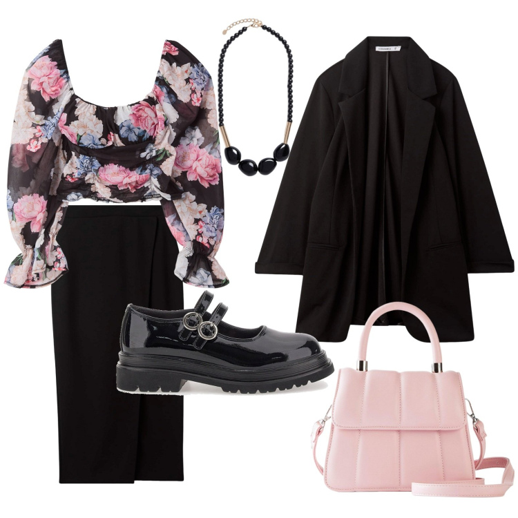 Outfit donna - Total look #2123285. Stile Vintage retrò per Serata fuori. Abbinamento con borse a tracolla, bluse, blazer, gonne longuette, mocassini, collane.