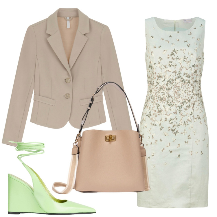 Outfit donna - L\'accessorio brillante. Stile Minimal per Ufficio. Abbinamento con vestiti a tubino, décolleté, blazer, borse a secchiello.