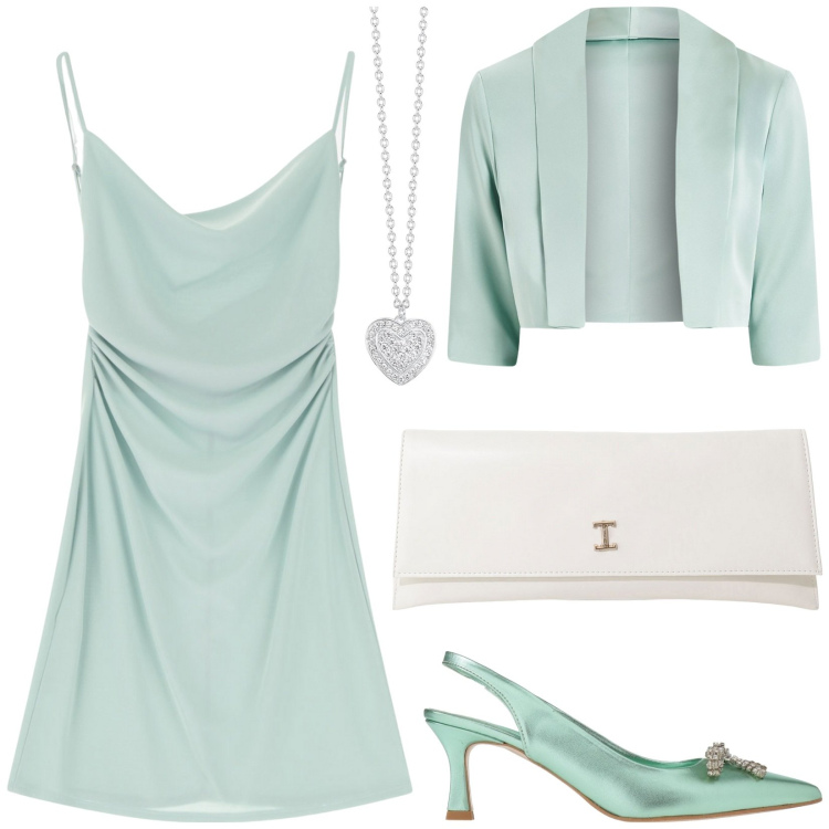 Outfit donna - Tinte soft. Stile Bon Ton per Cerimonia. Abbinamento con décolleté, pochette, collane, bolero, vestiti corti.