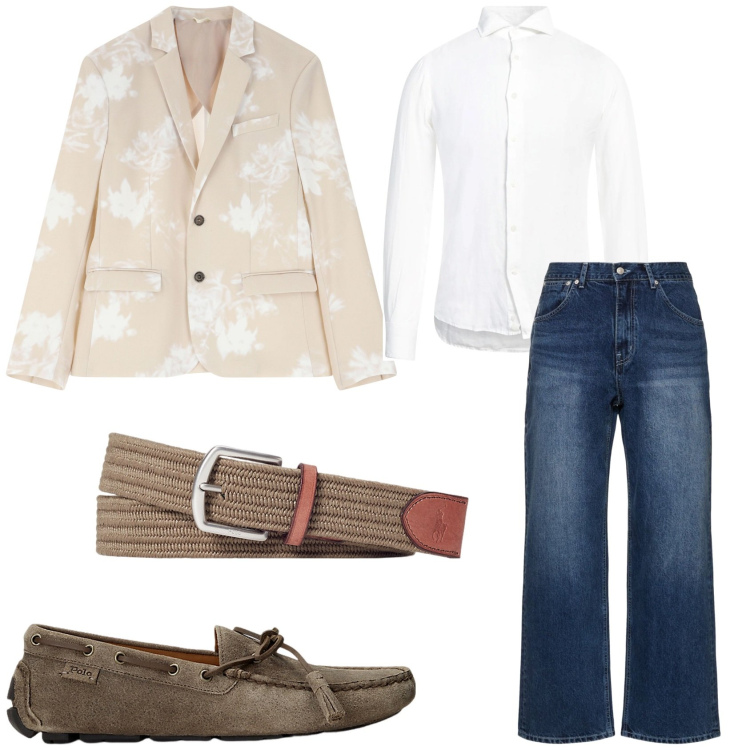 Outfit uomo - Serata glamour. Stile Trendy per Serata speciale. Abbinamento con camicie, giacche, scarpe stringate, cinture, jeans.
