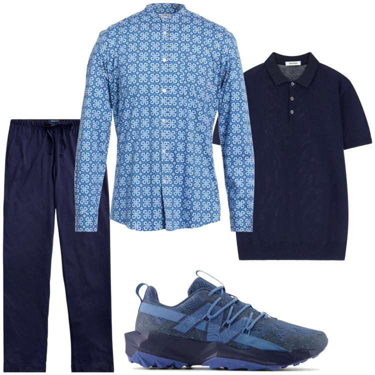 Outfit uomo - La camicia maiolica. Stile Casual per Tutti i giorni. Abbinamento con camicie, sneakers, maglieria, pantaloni.