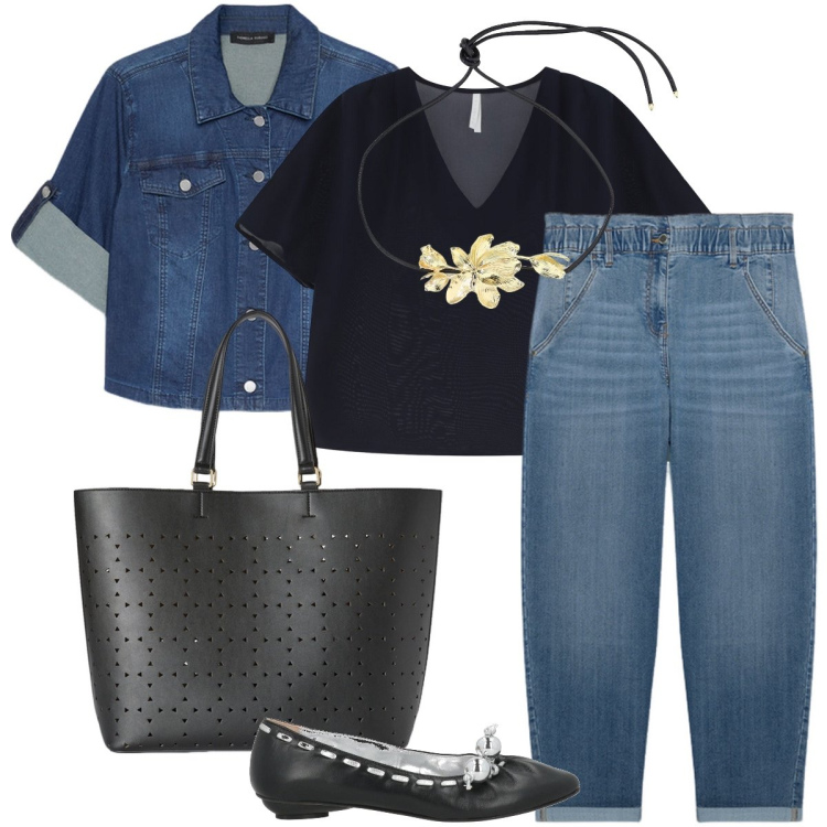 Outfit donna - Le ballerine bon ton. Stile Bon Ton per Ufficio. Abbinamento con ballerine, bluse, collane, blazer, jeans, shopping bag.