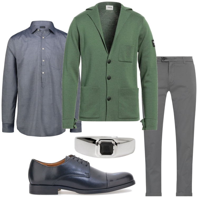 Outfit uomo - Ragazzo bon ton. Stile Casual per Ufficio. Abbinamento con pantaloni chino, giacche, anelli, scarpe stringate, camicie.