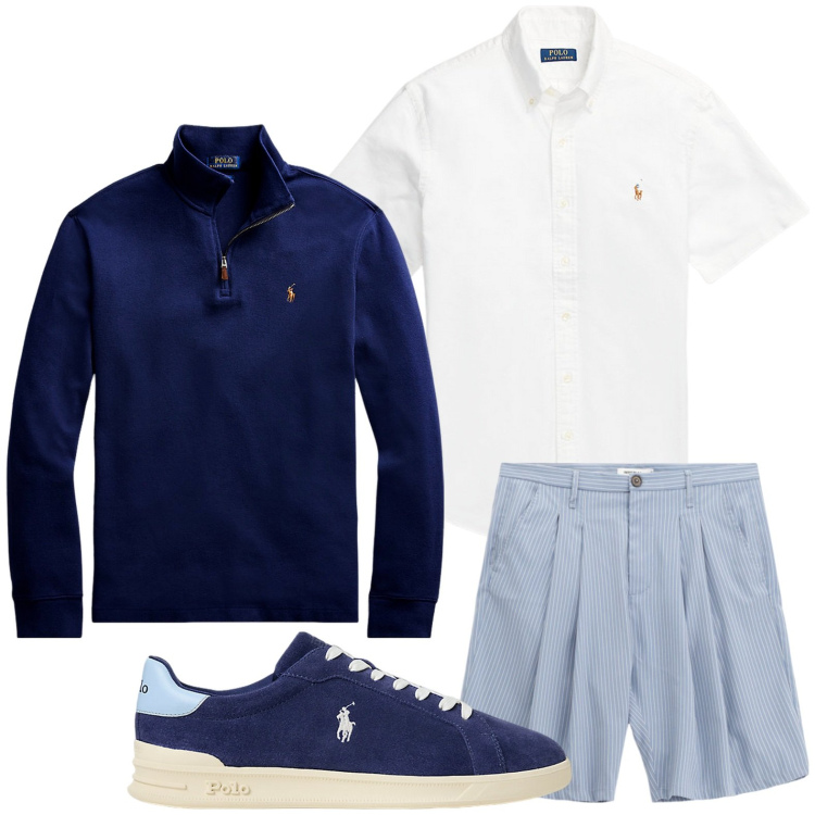Outfit uomo - Free time. Stile Casual per Tutti i giorni. Abbinamento con bermuda, pullovers, camicie, sneakers.