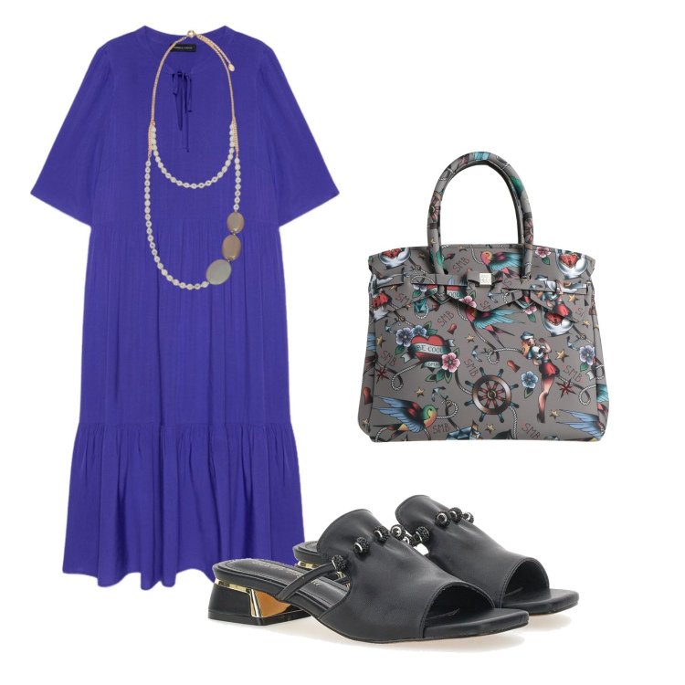 Outfit donna - Pensando alle vacanze. per Tutti i giorni. Abbinamento con borse a mano, ciabatte, vestiti lunghi, collane.